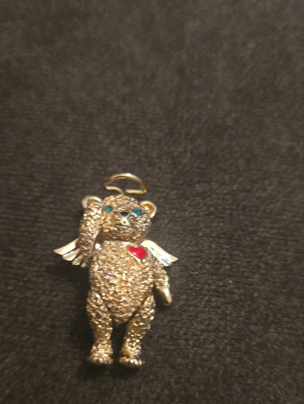 Batya Gold-tone Winged Bear Pendant with Red Heart and Blue Eyes